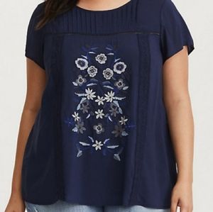 Torrid Navy Floral Pintuck Challis Tunic
